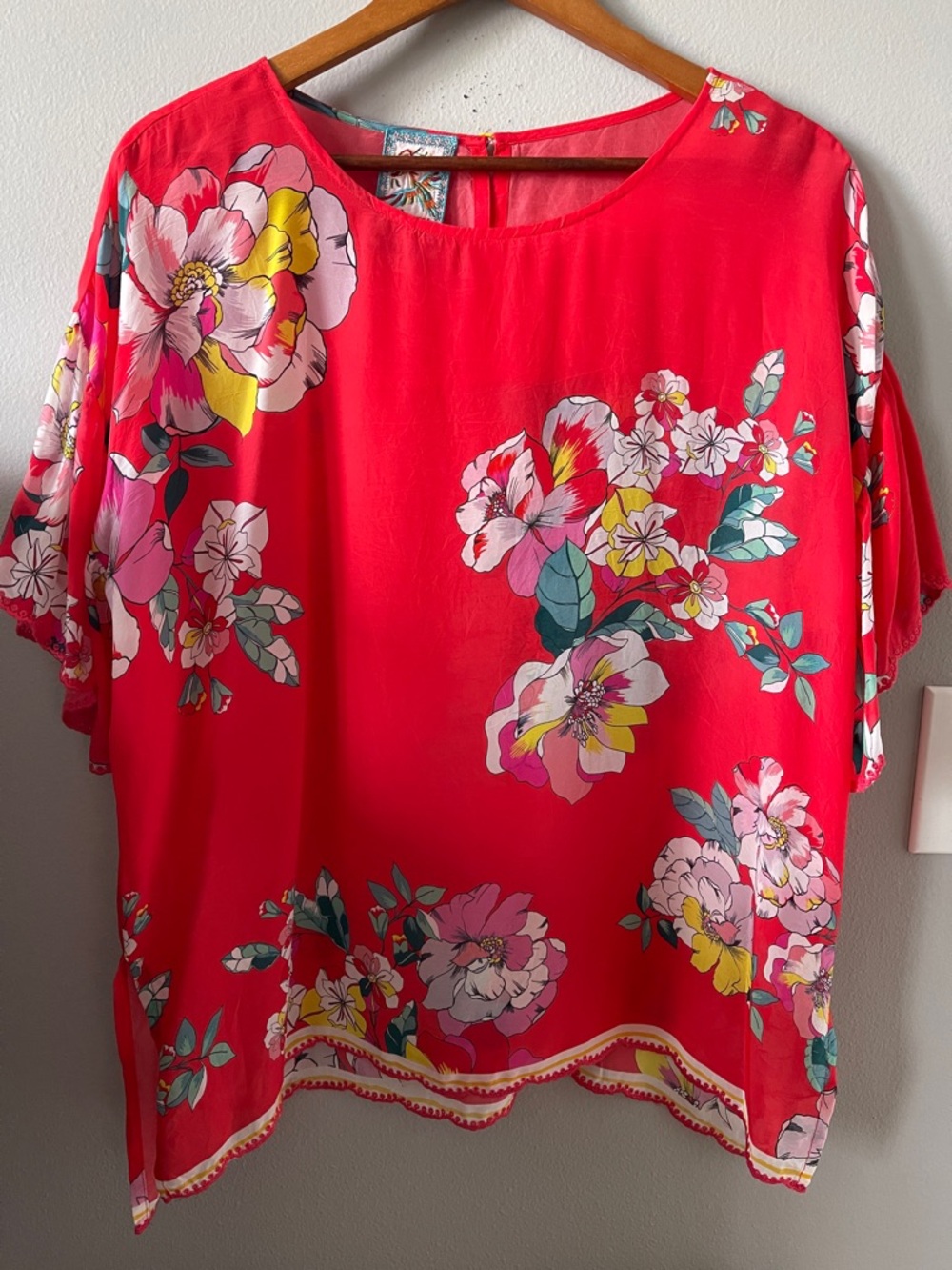 Johnny Was silk red floral oversized blouse